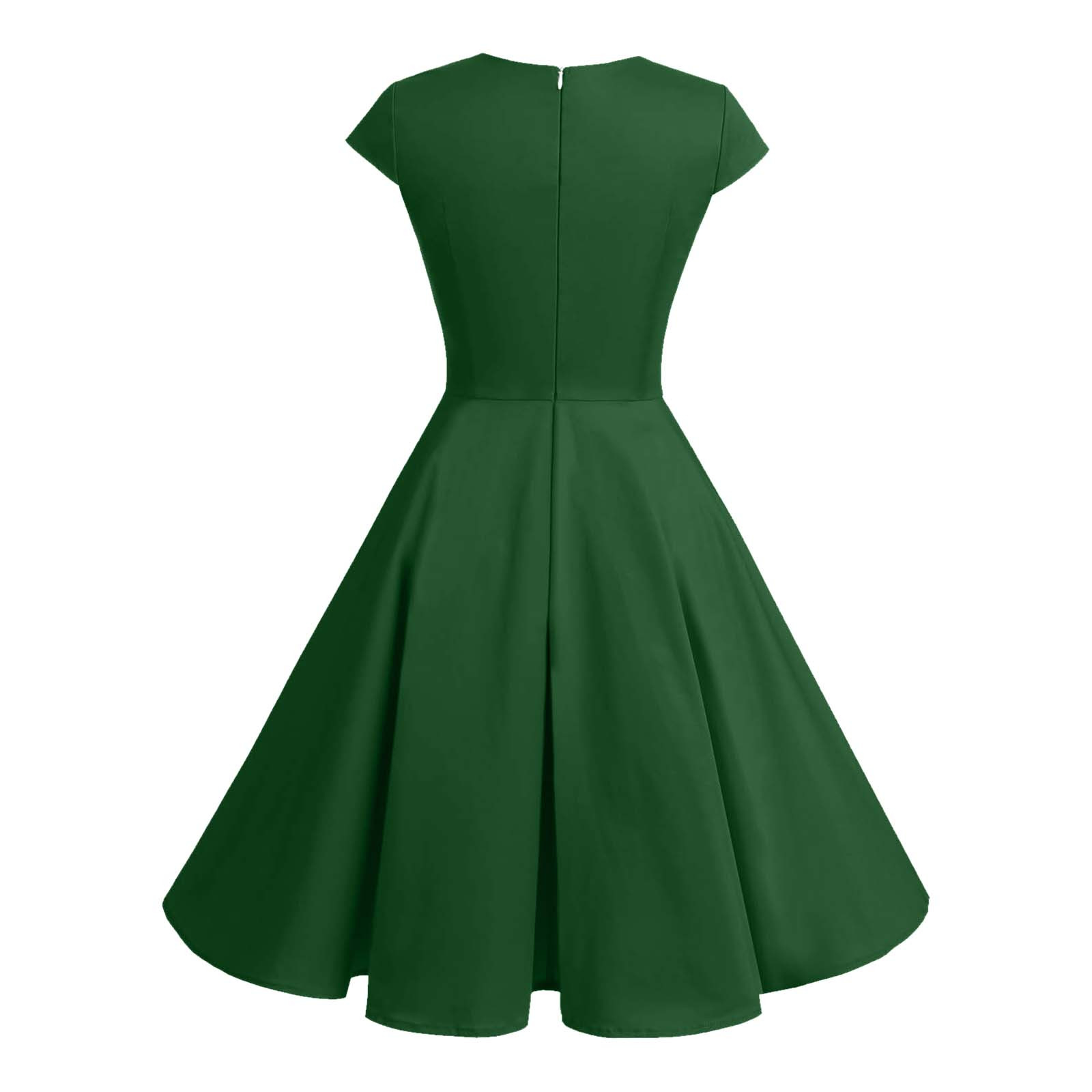 thumbnail image 4 of Vestido retro de fiesta liso para mujer: diseño informal de corte A, cintura alta para diversas ocasiones, tallas S-XXL., 4 of 5